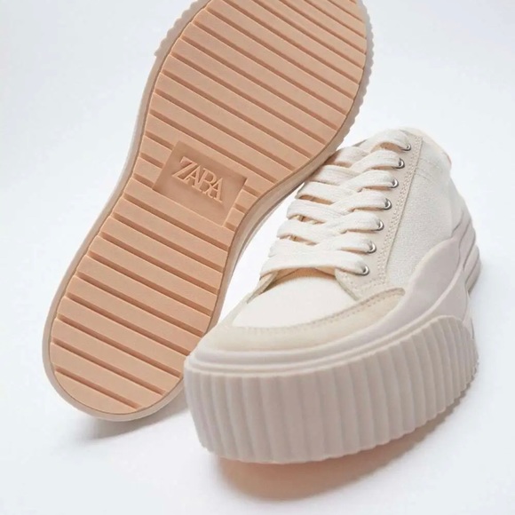 Zara Beige Canvas And Suede Sneakers Size EU 39 NWOT - Picture 2 of 8